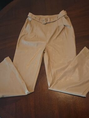 7 For All  Mankind Faux Leather Beige Pants with Belt